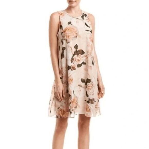 Calvin Klein Women's Light Pink Floral Sleeveless High Neckline Mini Dress size - Picture 1 of 11